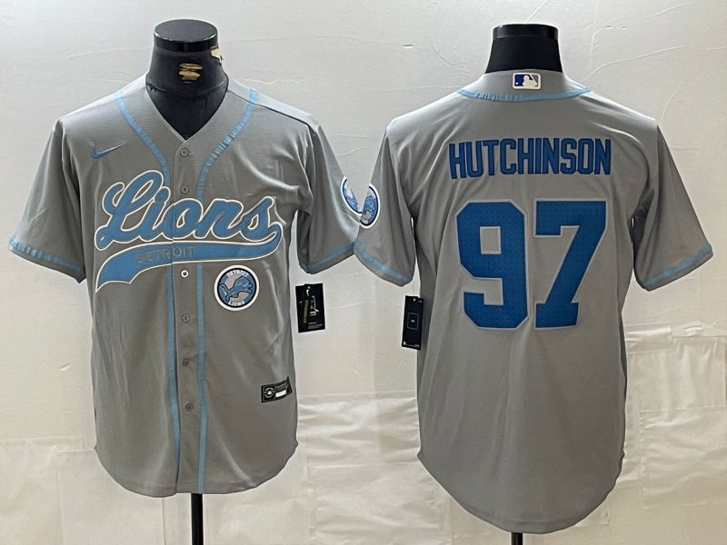 Men Detroit Lions #97 Hutchinson Grey Joint Name 2024 Nike Limited NFL Jersey style 7
